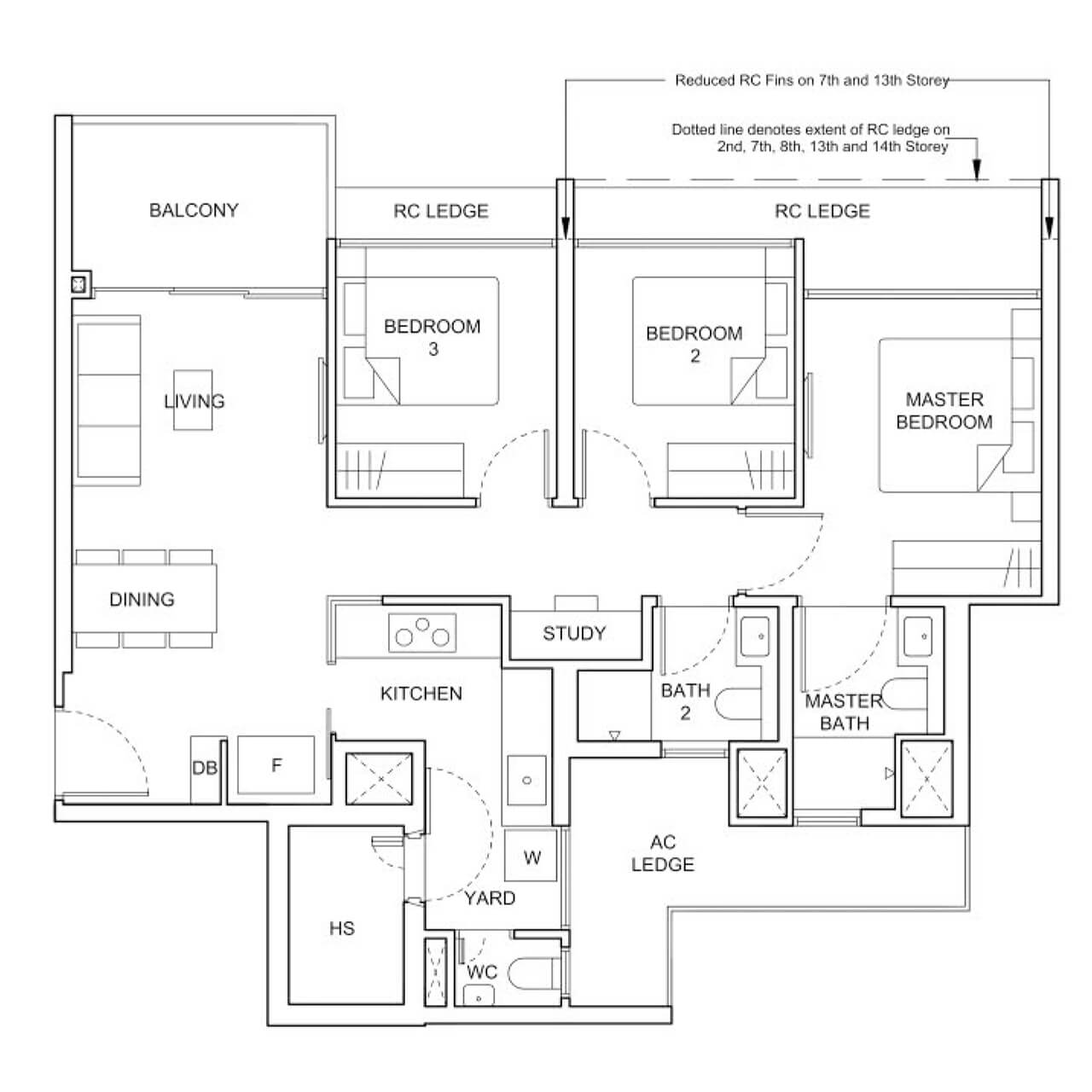 3 Bedroom + Study Type C2 883sqft